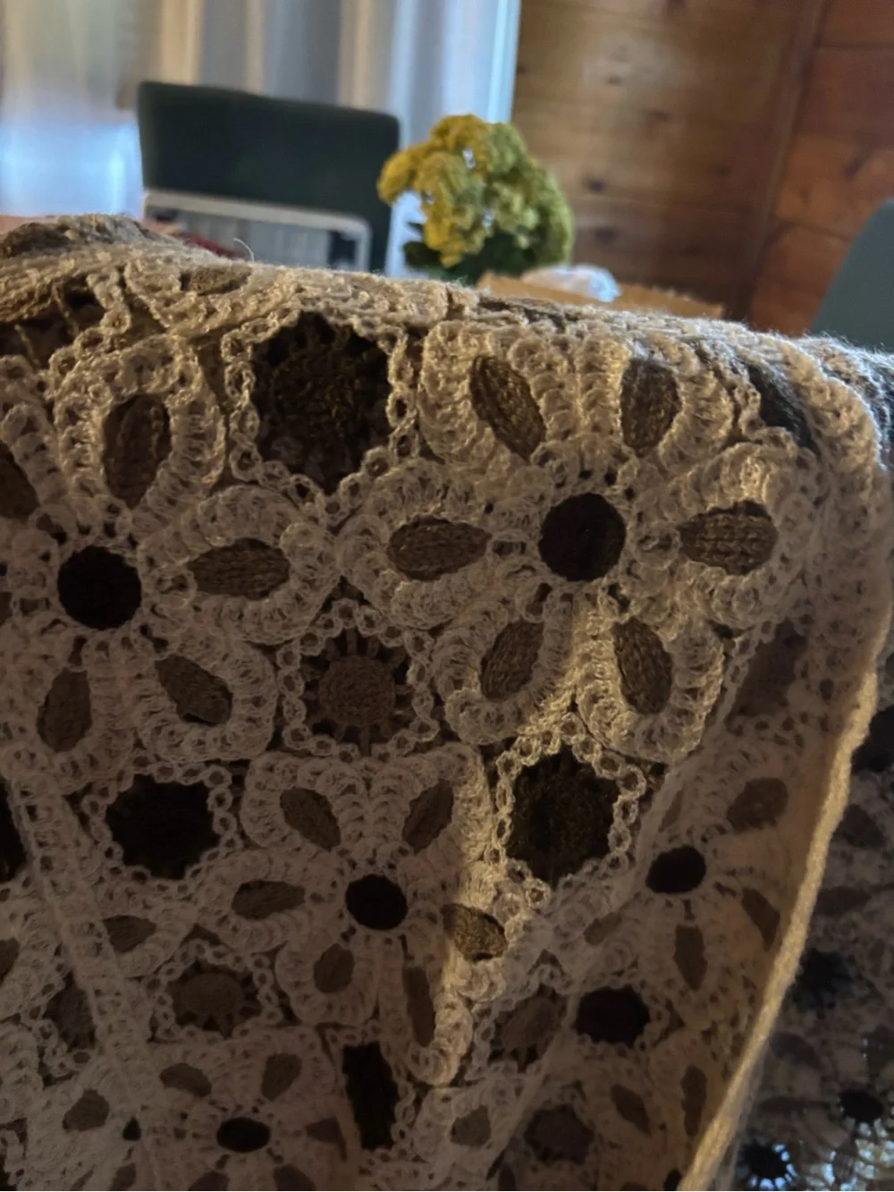 POL Crochet Floral cardigan in Cream and Brown